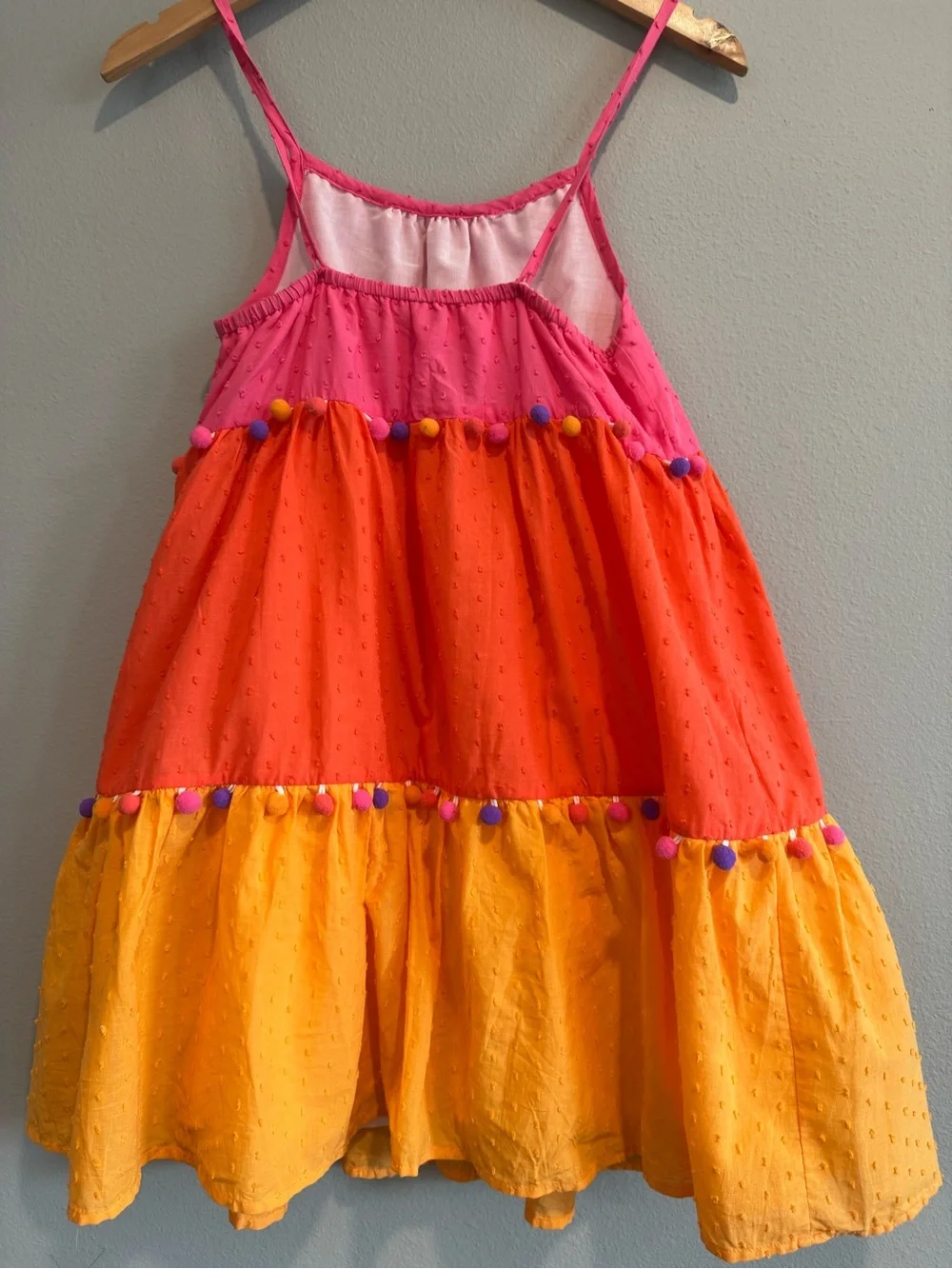 Tommy Bahama Girls Colorblock Pom-Pom Tiered Dress Beach Summer Vacation 12